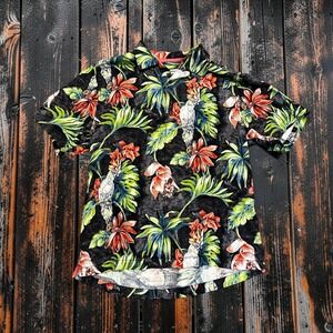 Tommy Bahama Silk Hawaiian Camp Shirt Men M Black Floral Cockatoo Tropical